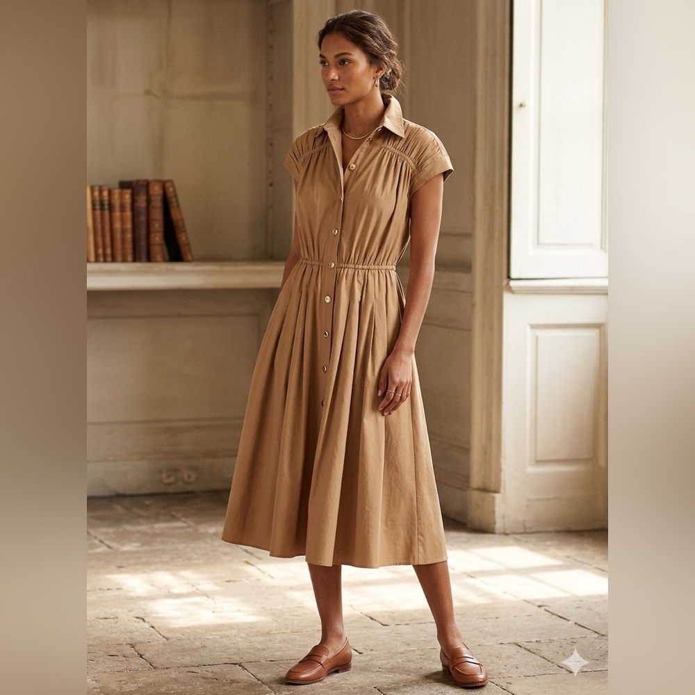 Salvatore Ferragamo Camel Brown Midi Dress